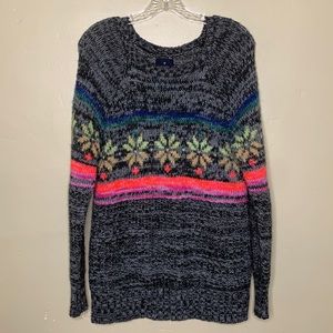AEO Jegging Sweater Black Red Marled Fair Isle Nordic Ski Raglan Sleeves Small